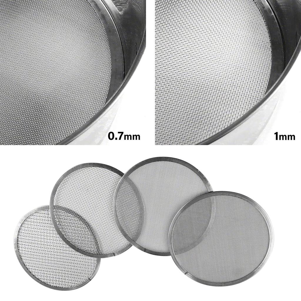 Набор сит для почвы из нержавеющей стали для садоводства диаметром 8 дюймов с 4 сменными размерами ячеек 0,7/1/3/5 мм