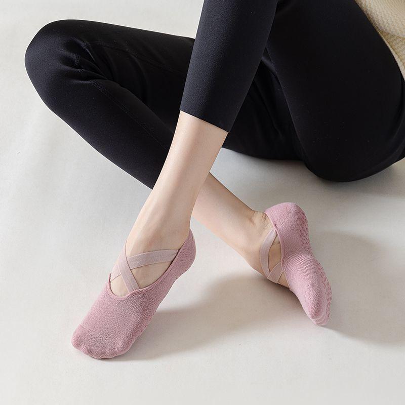 Women Breathable Towel Bottom Yoga Socks Silicone Non-Slip Bandage Pilates Sock Ladies Ballet Dance Fitness Workout Cotton Socks