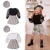 Girls Fashion Suit Summer Children's Casual Mesh Long Sleeve Top + Trouser Skirt + Hat Suit