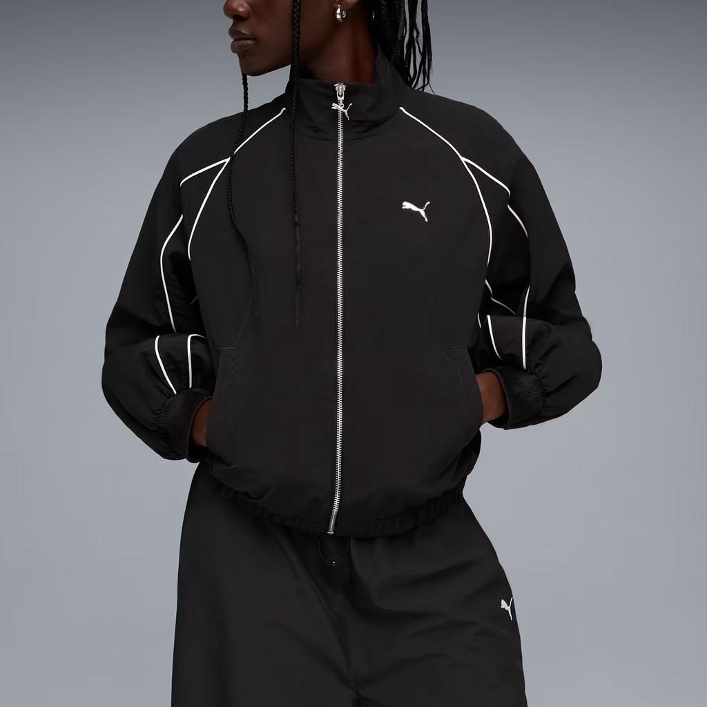 Puma Куртка T7 с рукавами-фонариками, кантом, свободного кроя, тканая, женская, 636794-01
