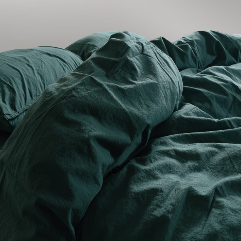 Bedding set 160x200 100% CREASTED COTTON with ruffles, dark green