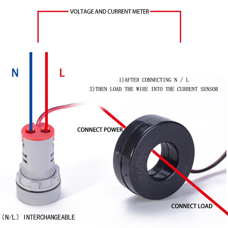 22мм Круглый Квадратный Двойной Светодиодный Индикатор Сигнальная Лампа Цифровой Вольтметр Амперметр 0-100А Ампер Вольт Тестер Напряжения Измеритель AC 20-500В