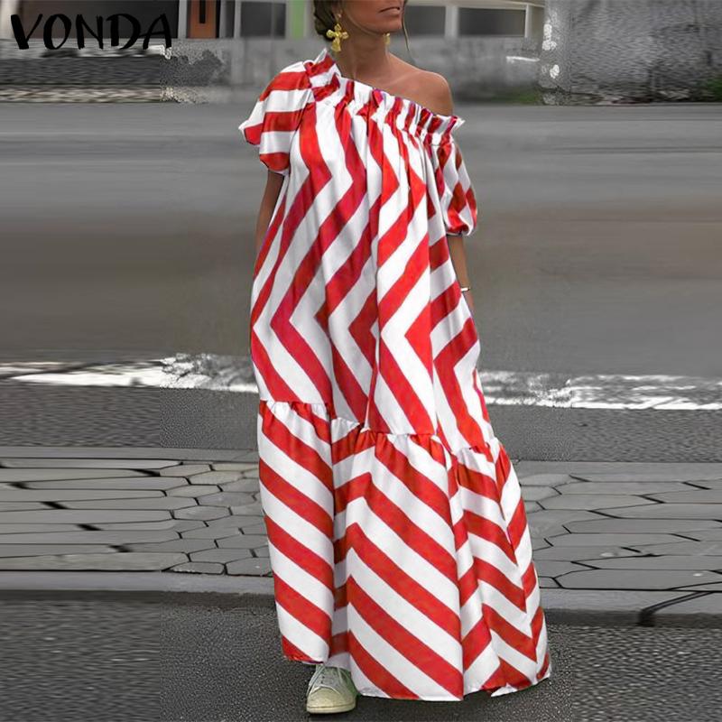 Женские летние платья большого размера с открытыми плечами и короткими рукавами в полоску с принтом