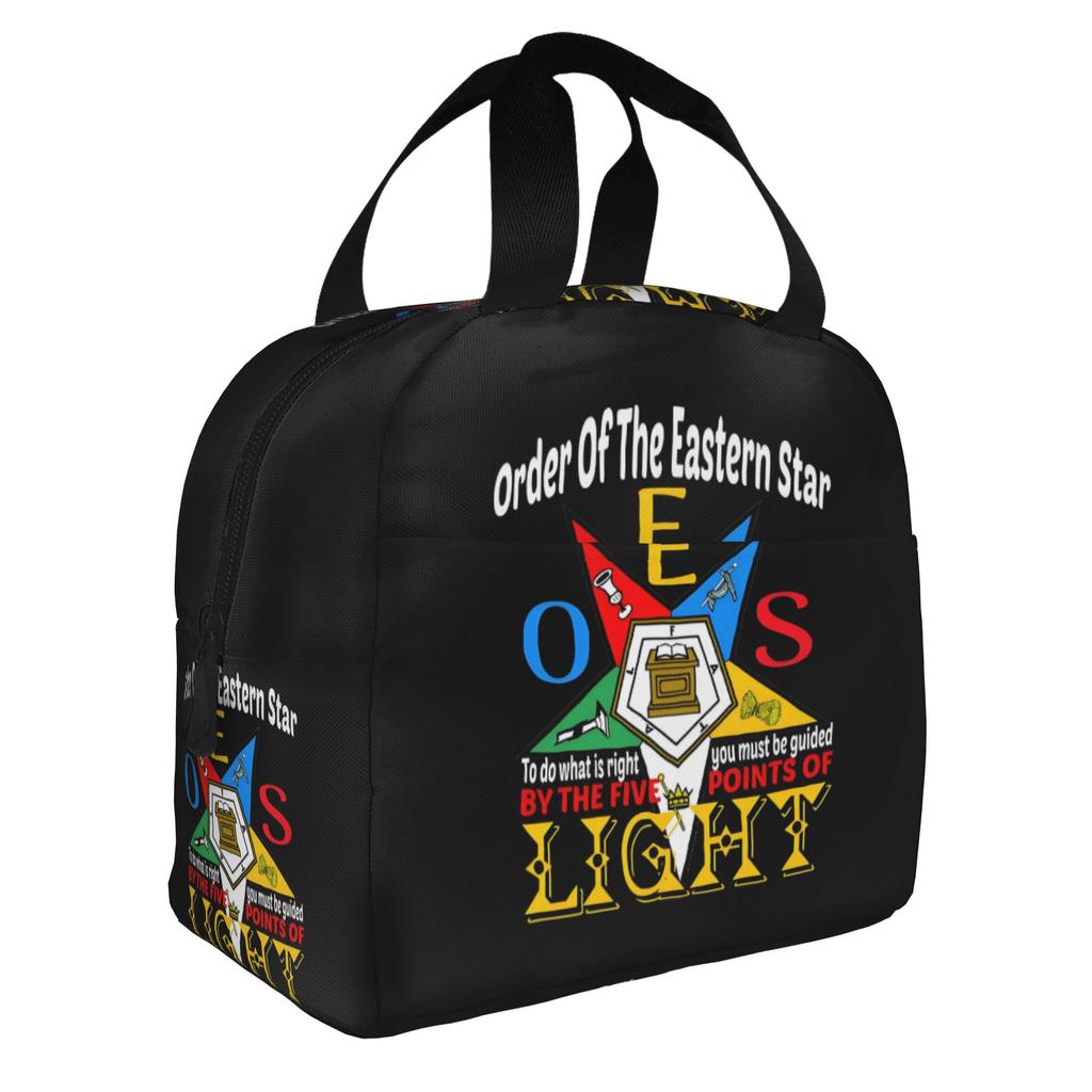 Order Of The Eastern Star Logo Thermal Insulated Lunch Bags Women Portable Lunch Container for School Multifunction Food Box