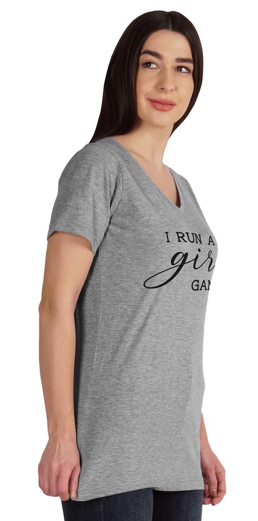 Inkmeso Футболка с V-образным вырезом и надписью «I Run A Girl Gang», хлопок, Mommy Life, для мам