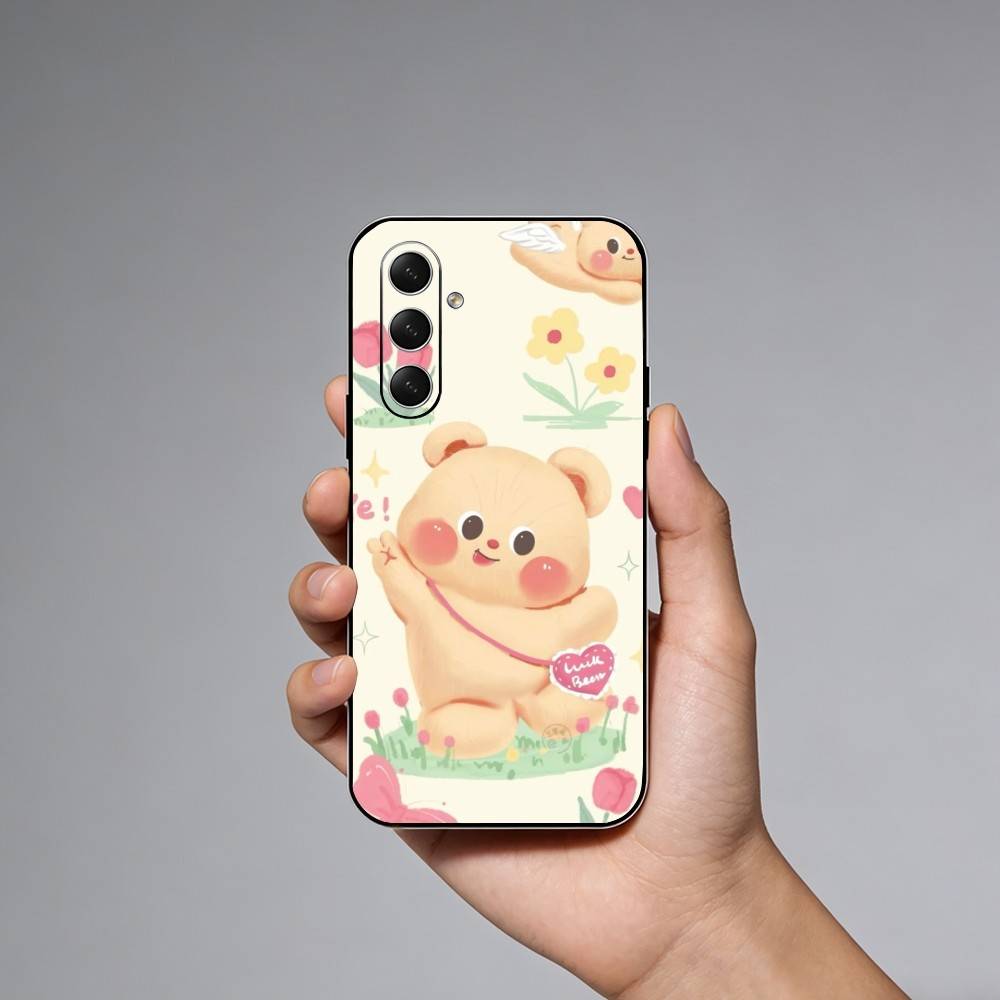 Роскошный Чехол-Медвежонок из Масляного Хлеба для Samsung Galaxy A73,21,22,32,71,53,52,51,80,5G Мягкая Черная Крышка