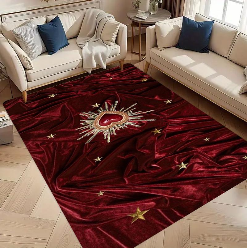 Evil Eye Heart Area Rug Washable Non-Slip Floormat Carpet for Anniversary Bedroom Living Room Romantic Decor Retro Red
