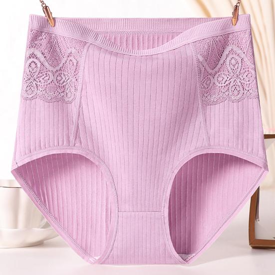Lace Stitching Ribbed Hip Lifting Women Briefs High Waist Control Belly Underpants