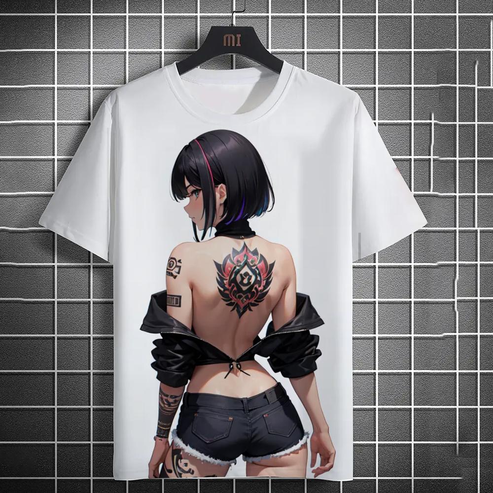 Men's T-shirt 3D Printed Anime Goddess Back Tattoo Print T-shirt Casual Loose Short Sleeved T-shirt Men's Home Y2k Clothing Tops