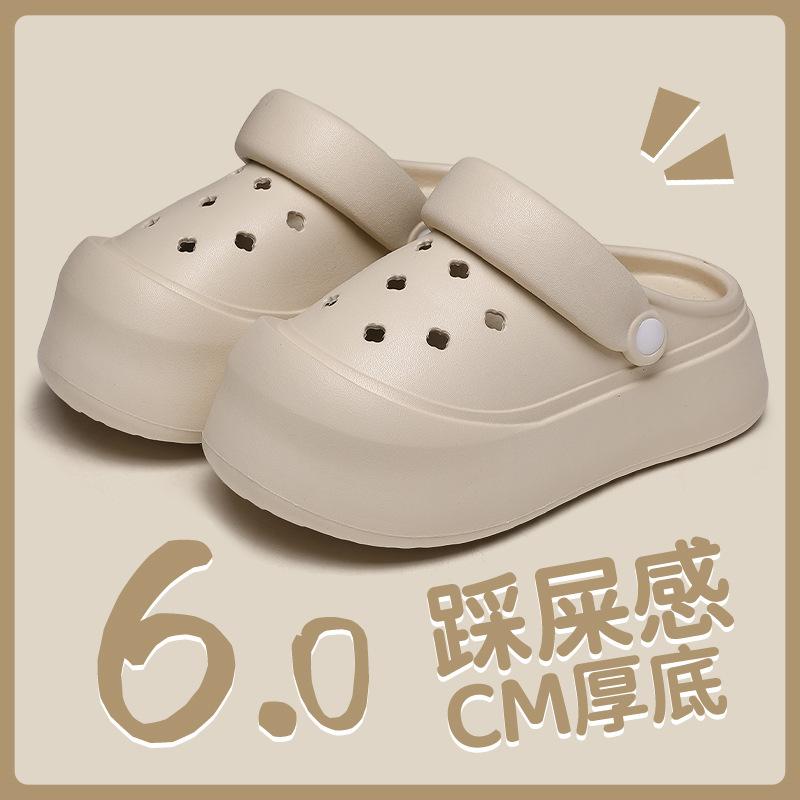 2025 новые туфли с дырками на высокой толстой подошве, нескользящие, дышащие, прохладные тапочки, модные тапочки с закрытым носком для женщин