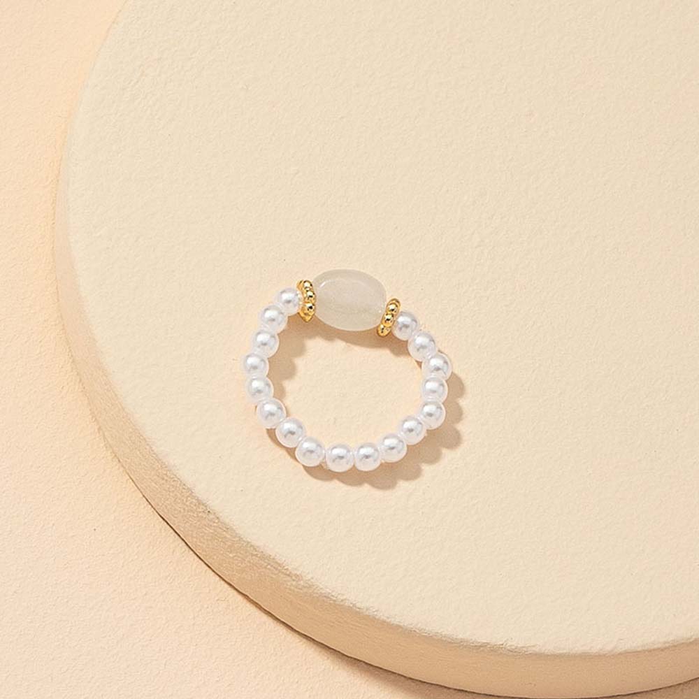 Sweet Personality Korean Retro Girls Pearl Ring Finger Rings Natural Stone Fashion Jewelry