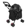 Foldable Pet Stroller Breathable Mesh with 2 Way Zipper Canopy Detachable Food Tray Cup Holder Travel Cat Dog Stroller