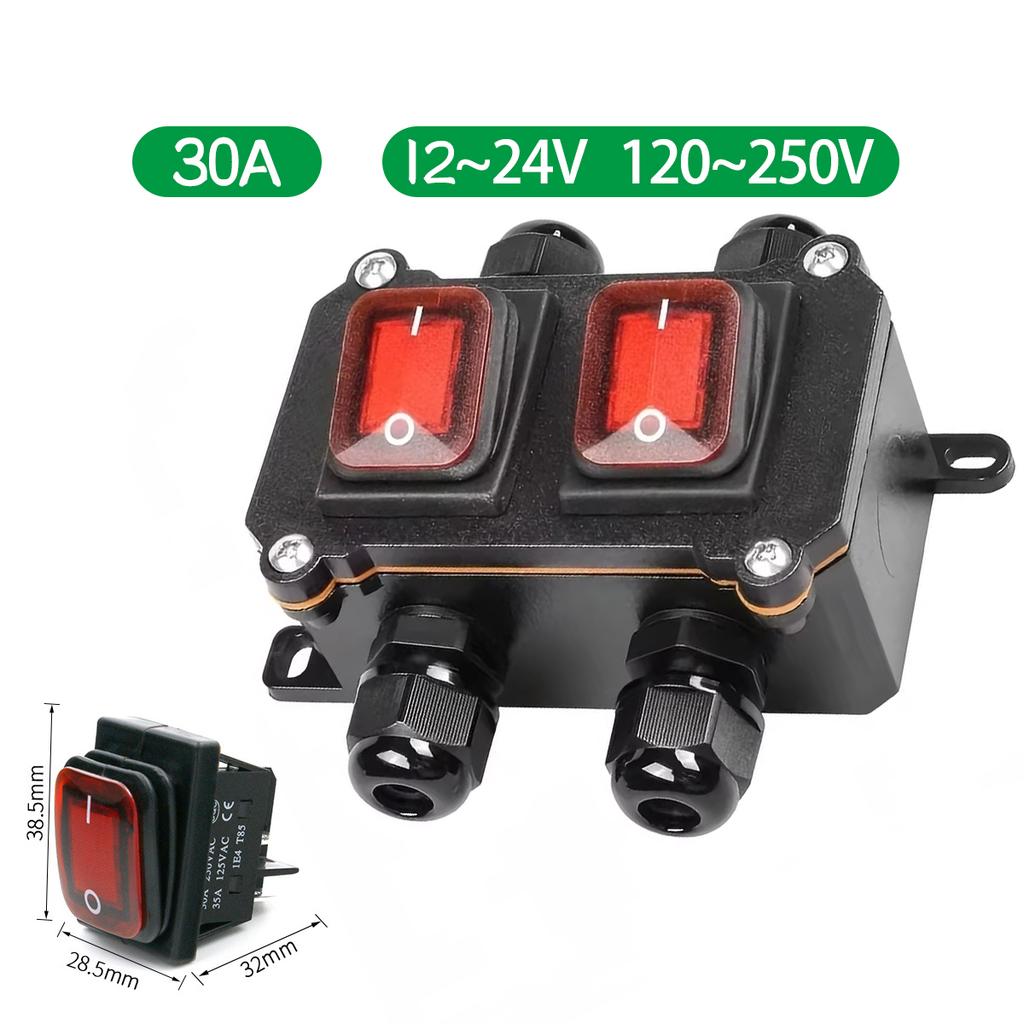 IP66 Waterproof DPST Rocker Toggle Switch Box Double Side Double Hole 15A/250V AC/DC 30A/250V Electronics Instrument Enclosure