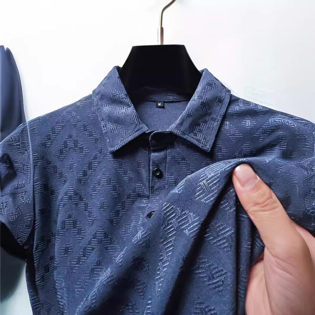 Высококачественная новая мужская рубашка-поло из сухого льда с шелковым воротником и воротничком