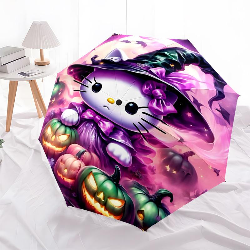 1pc Halloween Kitty Automatic Folding Umbrella] Durable Iron Frame & Rod, Portable Folding, Makes a Great Holiday Gift yy251016265