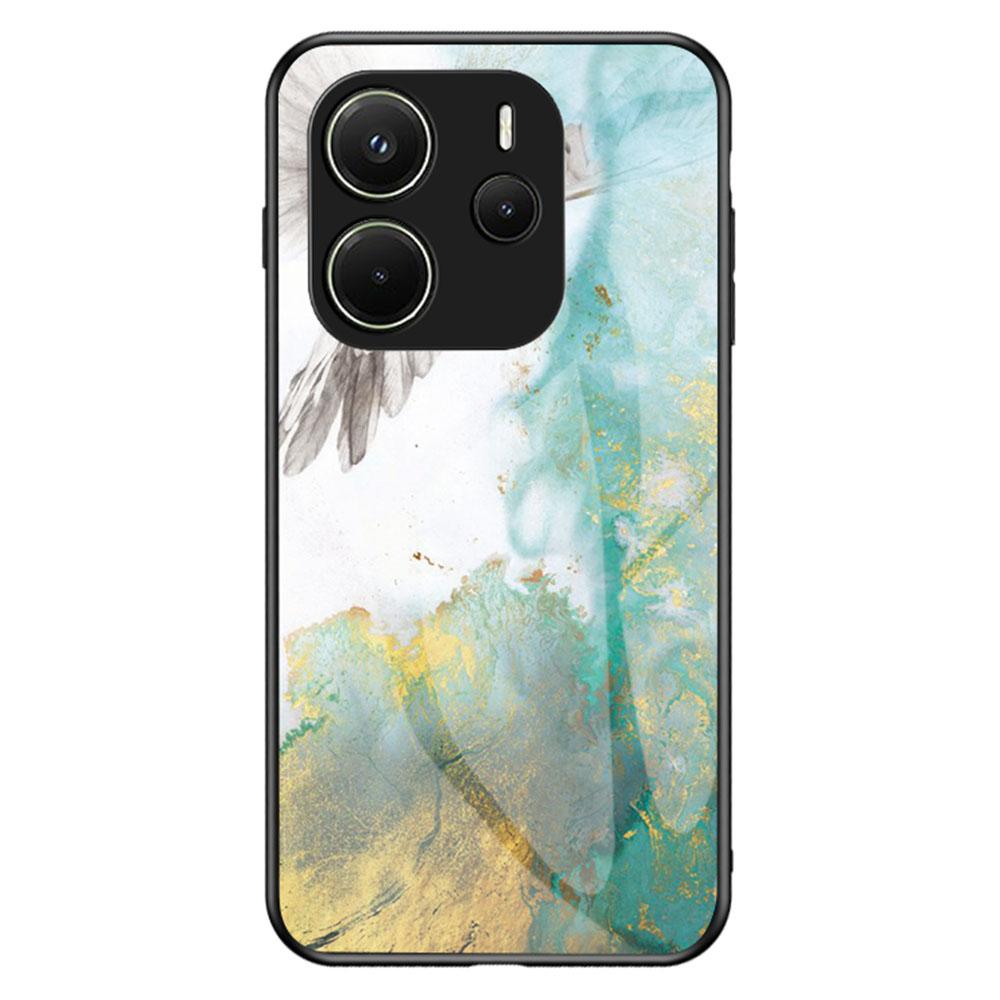 Для Xiaomi Redmi Note 14 4G (163,25 мм) Чехол Мраморный узор Закаленное стекло+ПК+ТПУ Защитная накладка для телефона