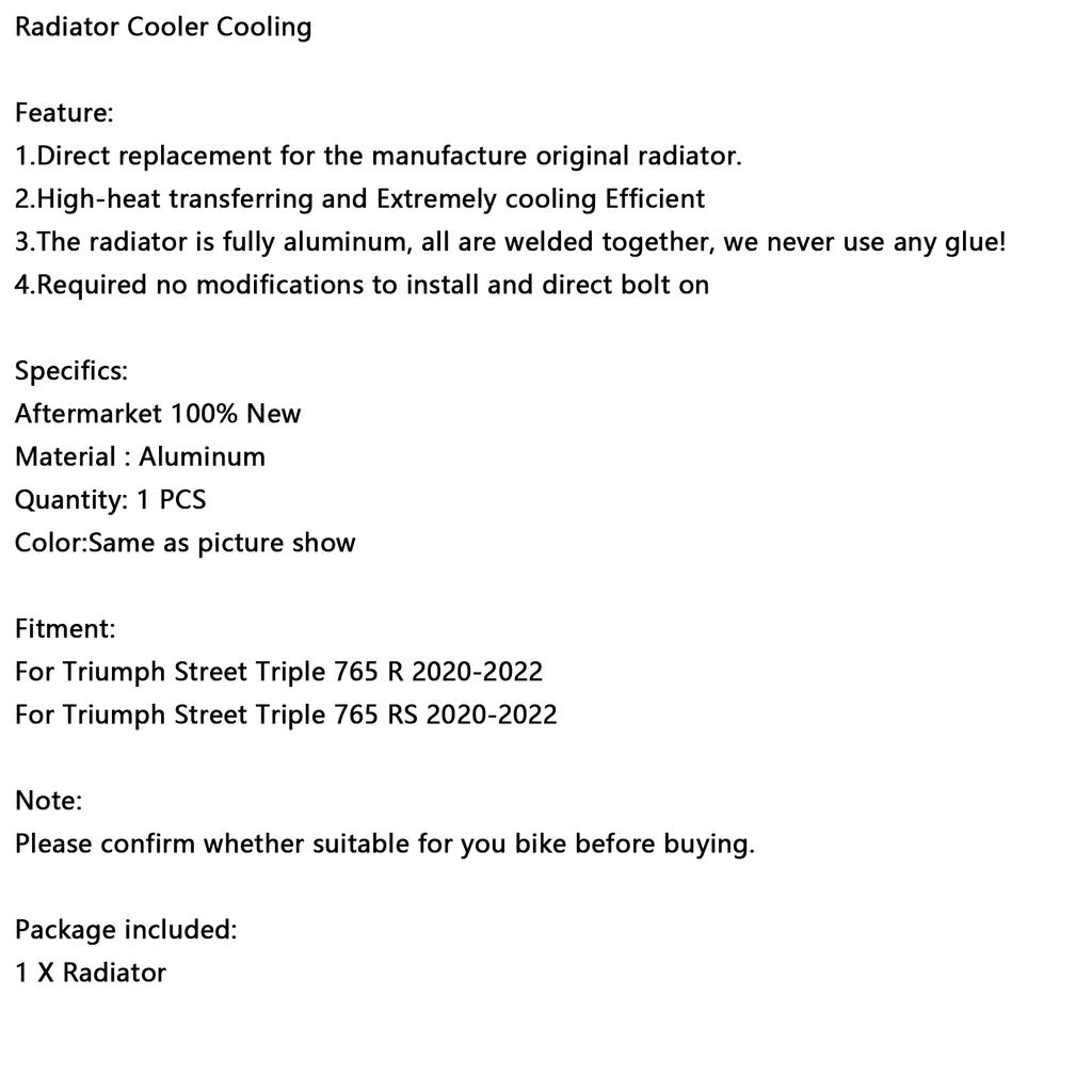 Radiator Cooling Engine Cooler For Street Triple 765 R RS 2020-2022