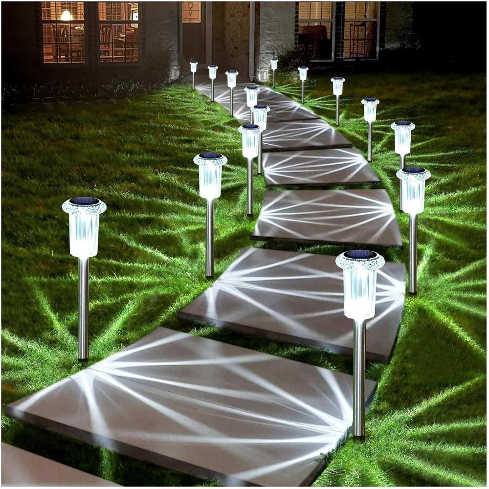 Solar Lights Outdoor Pathway Lights LED Waterproof Acrylic Lamp Head Stainless Steel Stake for Yard Garden Landscape Path Walkway Driveway Patio Lawn