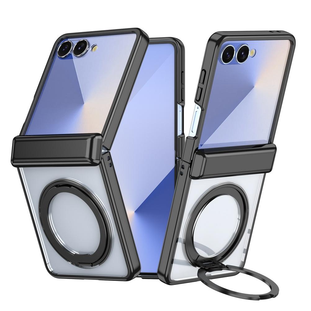 Rotatable Ring Holder Plated Frame with Magnetic Phone Case For Samsung Z Flip 7 flip7 Galaxy Z Flip7 Lens protection Cover