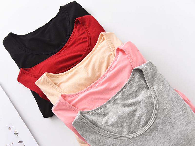 Женский однотонный топ с длинным рукавом и встроенной чашкой бюстгальтера – простой осенне-зимний стиль