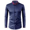 Four Sided Elastic Shirt for Men Color Blocked Diamond Button Lapel Shirt Casual No Iron Formal Wear Shirt