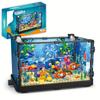 Fish Tank Building Block Set with Lights, Aquarium, Sea Jellyfish, Home Decoration Christmas Halloween Gifts Building Block Toys