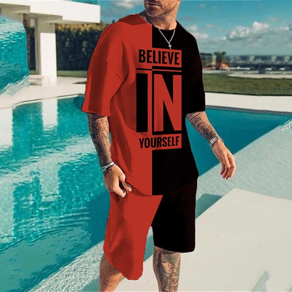 Men's Summer Leisure Sports Running Set Oversized Men's Refreshing Top Y2K Style Printed 3D Poker Pattern Fashion Set