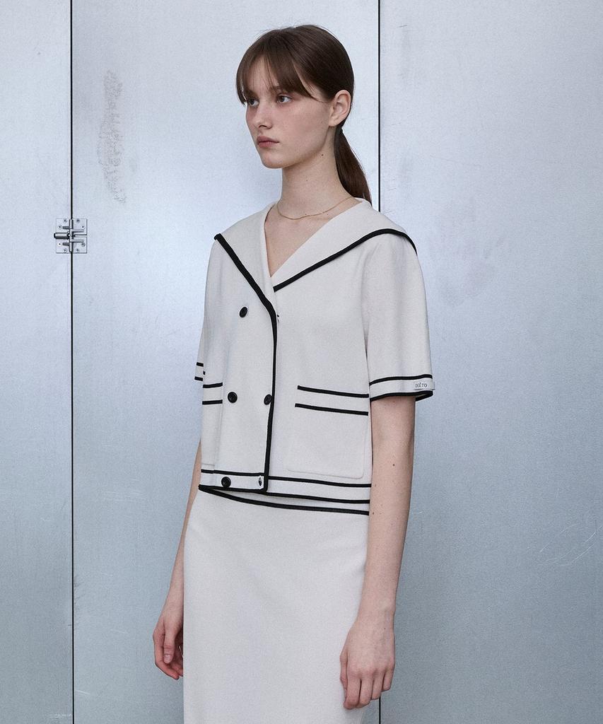 DEETO Sailor Collar Button Knit Jacket [White]