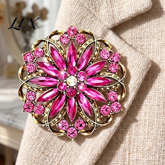 Decorative Alloy Jewelry Hollow Rhinestone Flower Brooch, Vintage Floral Lapel Pin for Shirt Collar Clip Women, Bling Badge Clothing Accessories