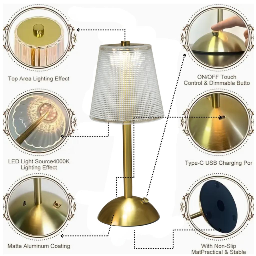 Регулируемая светодиодная хрустальная настольная лампа, сенсорное управление, регулировка трех цветов, с USB-зарядкой для домашнего декора и ночного освещения