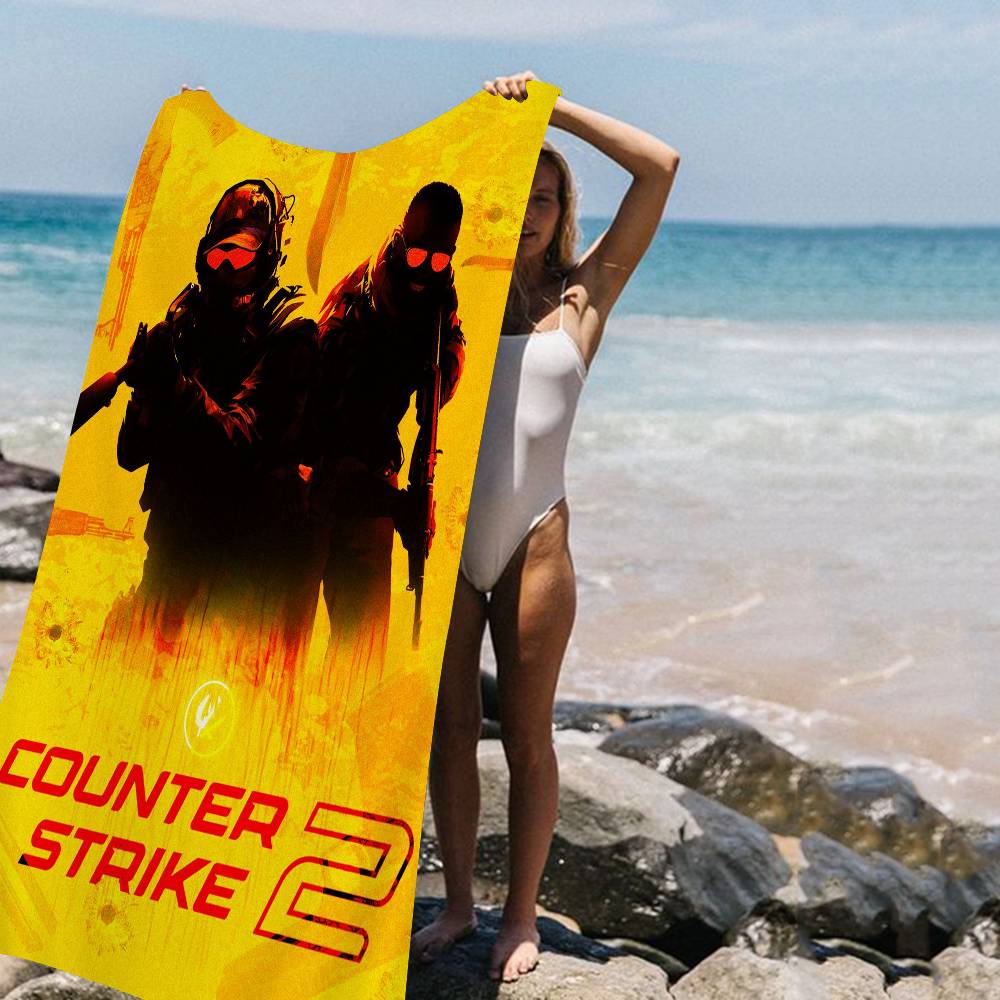 Counter-Strike CS 2 Винтажное Микрофибровое Печатное Пляжное Полотенце Горный Туризм Йога Пляж Плавание Бег Впитывающее Мягкое Полотенце