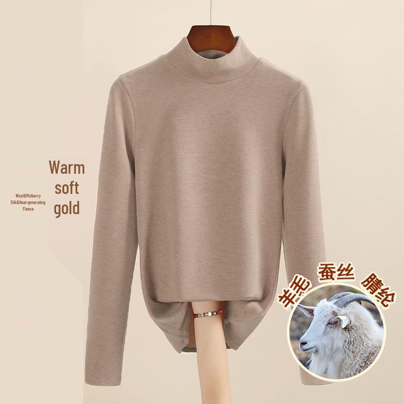 Женский теплый базовый слой из шелка тутового дерева и шерсти с флисовой подкладкой, со средней высотой горловины, коллекция осень/зима 2025
