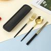 Black and three-piece set (black box) single stainless steel portable cutlery set chopsticks three-piece set fork spoon chopstick box student storage
