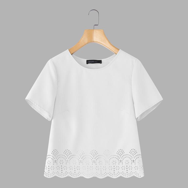 ZANZEA Женская повседневная футболка с круглым вырезом, однотонная, с короткими рукавами
