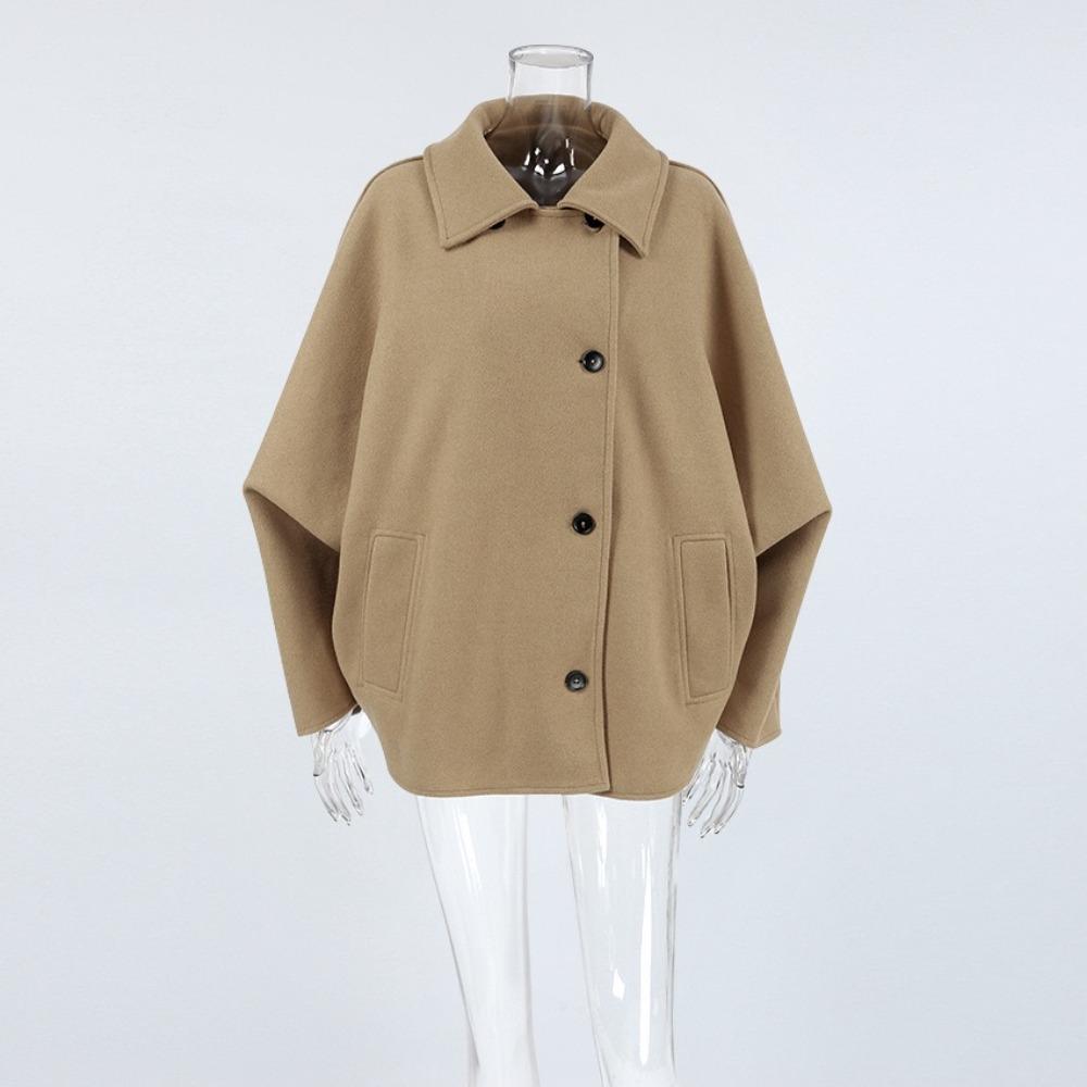VAYLA Новая верхняя одежда Тренч для женщин Рукав «летучая мышь» Длинное пальто Зимнее Шерстяное пальто Тренч Коричневый Лацкан Средней длины Куртки