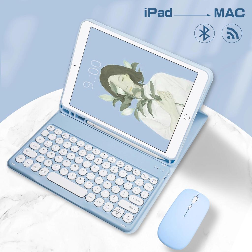 Совместимый чехол-клавиатура Bluetooth для iPad 11 Pro 2025 с круглыми клавишами и кожаной обложкой для iPad 10.2
