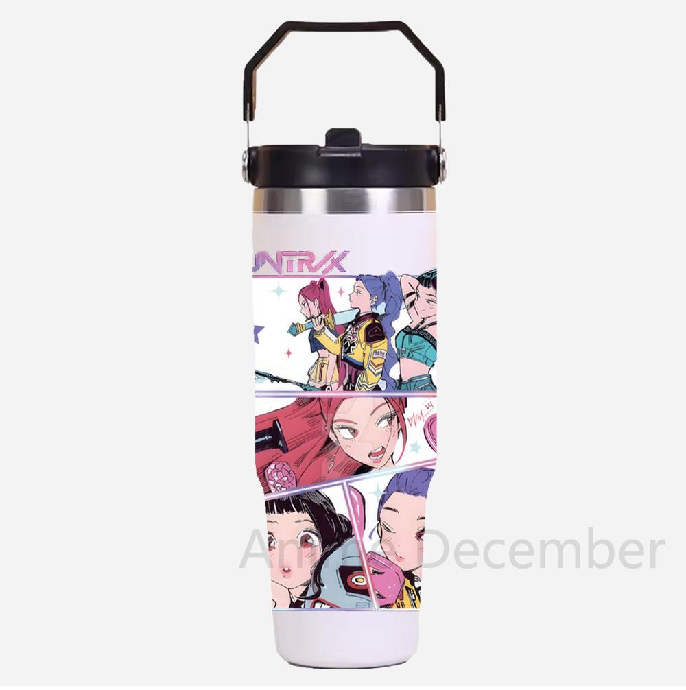 30 унций Аниме K-pop Автомобильная чашка для воды из нержавеющей стали K-pop Истребители демонов Игрушка Девичья группа Руми Зои Мира Фигурки с мультяшным принтом Подарок