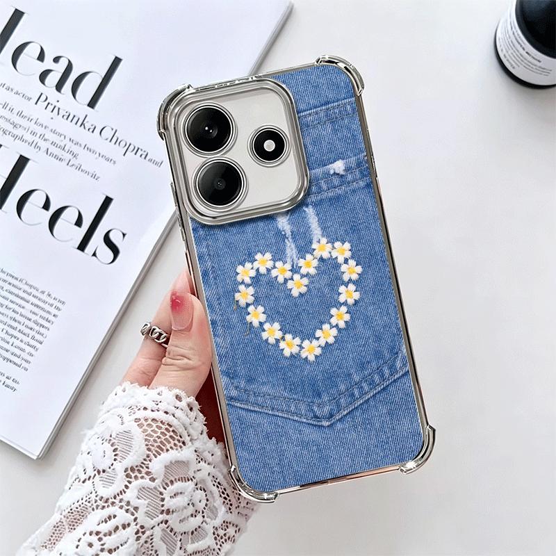 Мягкий чехол для телефона с ретро-джинсовым узором для Xiaomi Redmi Note 14 15 Pro Plus 13 12 11S 11T 5G 10 9S 9, Гальванический, Противоударный Fundas