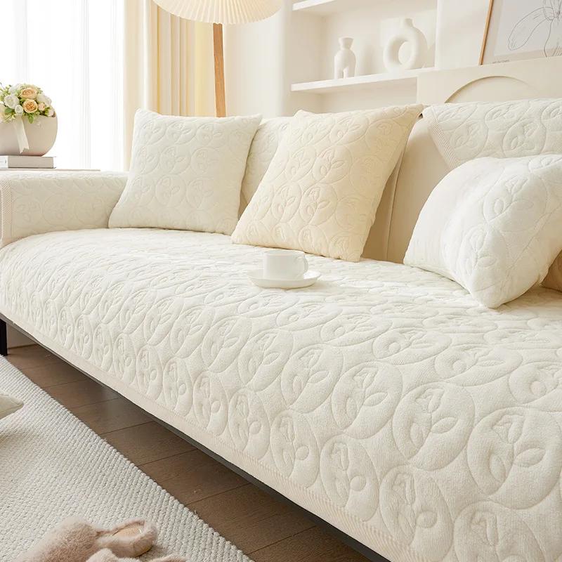 Бархатная плюшевая подушка для дивана Современный минималистичный стиль Высококачественная нескользящая подушка Зимний кремовый ветрозащитный утолщенный чехол для дивана Покрывало