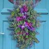 Tulips Wreath for Front Door Spring Artificial Flower Wreath with Hyacinths Hydrangeas Lavenders Wall Hangings Decorations