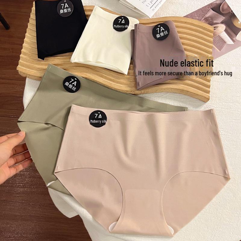 "[Новинка] Бесшовные трусы из шелка Mulberry со средней посадкой: Мягкое антибактериальное нижнее белье для девочек.