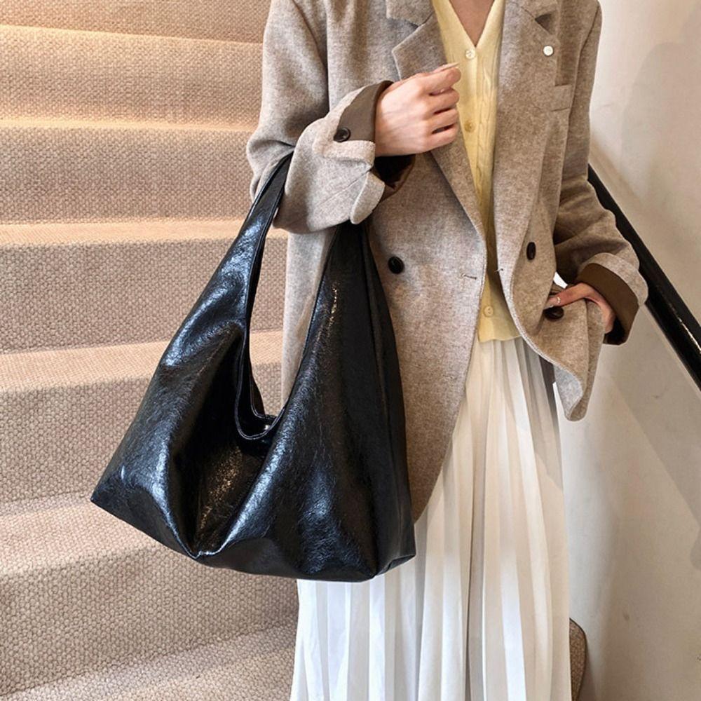 Tote Bag Retro PU Tote Bag Korean Style Underarm Packs Sweet Large Capacity Handbag Office Worker