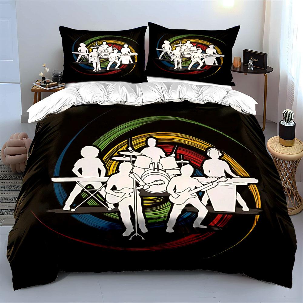 Musical Band Silhouette Design Bedding Duvet Cover Set Duvet Cover Pillowcases (1*Duvet Cover 2*Pillowcases, without duvet insert)