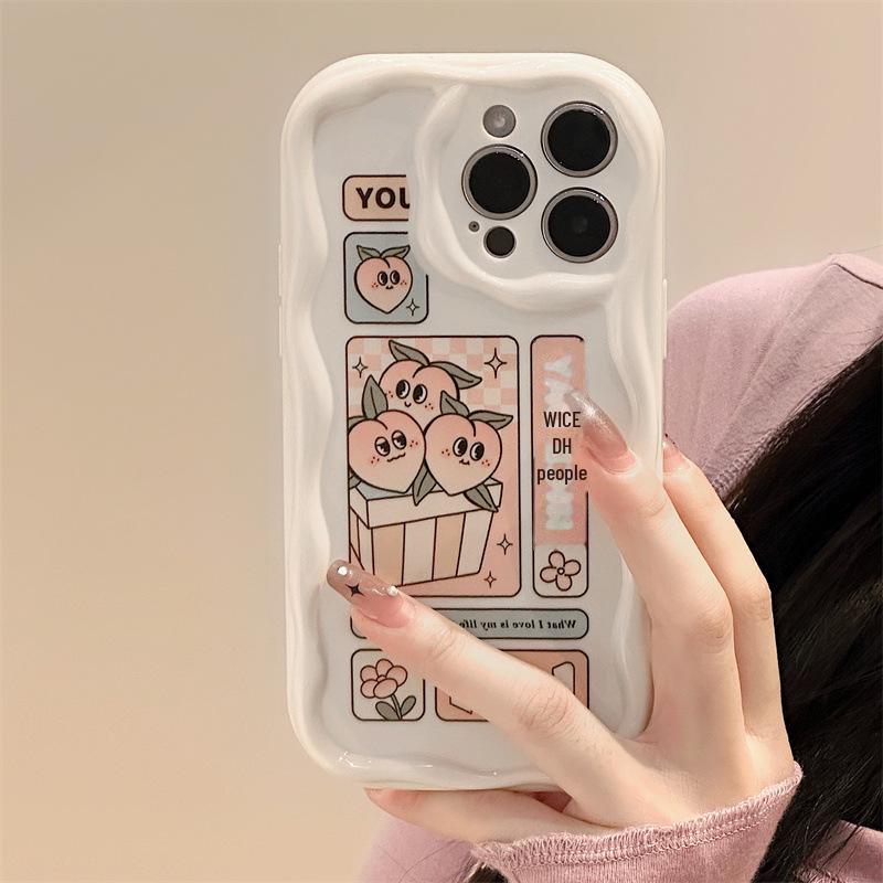 Чехол для iPhone Zhitai: 15Pro, 14, 13Pro, 11 | Кремовый мультяшный узор, Полностью закрывающий силикон