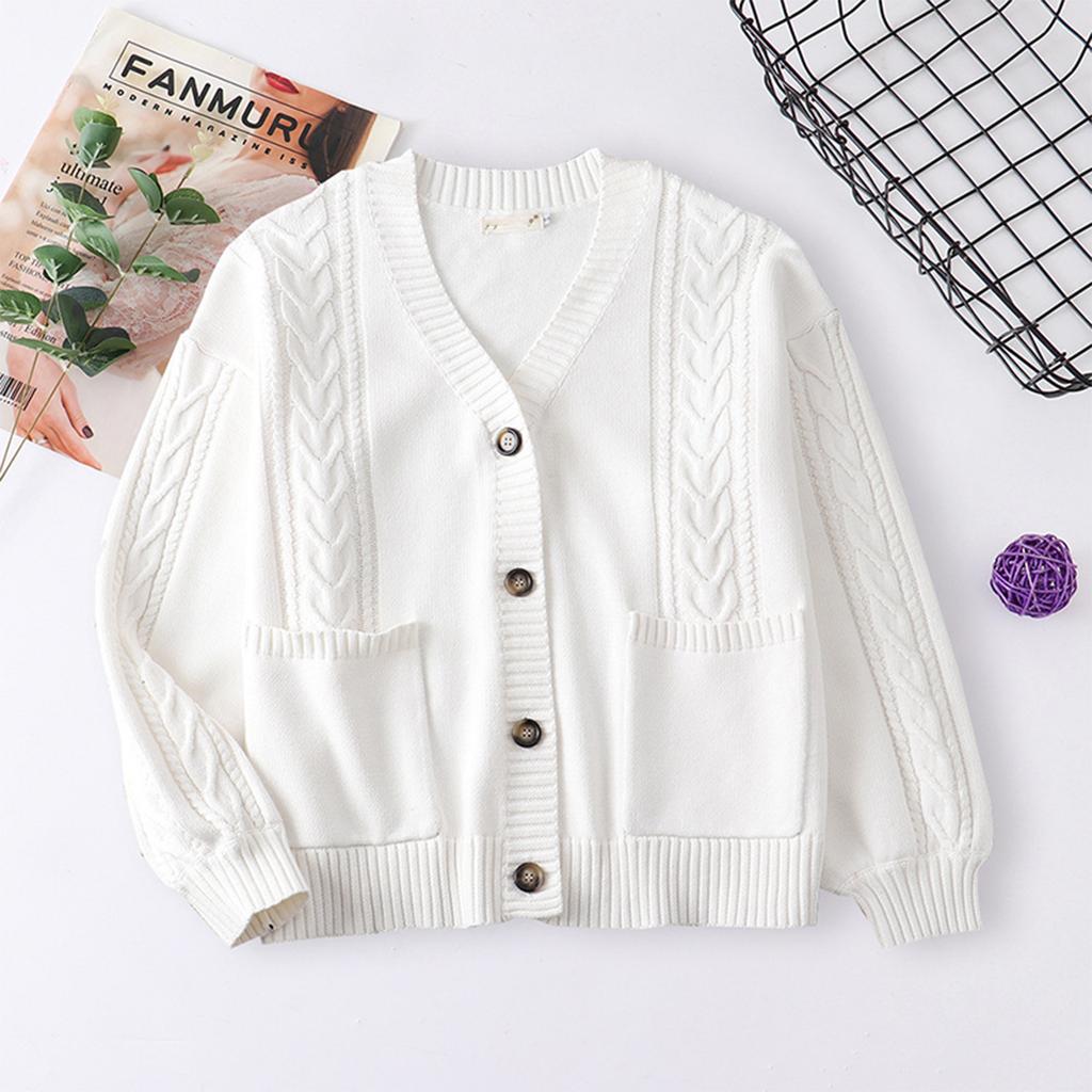 Женский однотонный кардиган на пуговицах с длинным рукавом, вязаный жакет, вязаный свитер