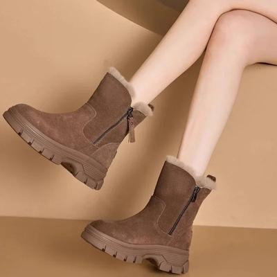 Женские ботильоны, новые зимние однотонные плюшевые женские зимние ботинки на молнии с толстой подошвой, нескользящие, теплые, устойчивые к холоду, из хлопка