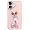 NIMMY for iPhone 16 Case Embroidery PU Leather+PC+TPU Phone Cover - Pink Cat