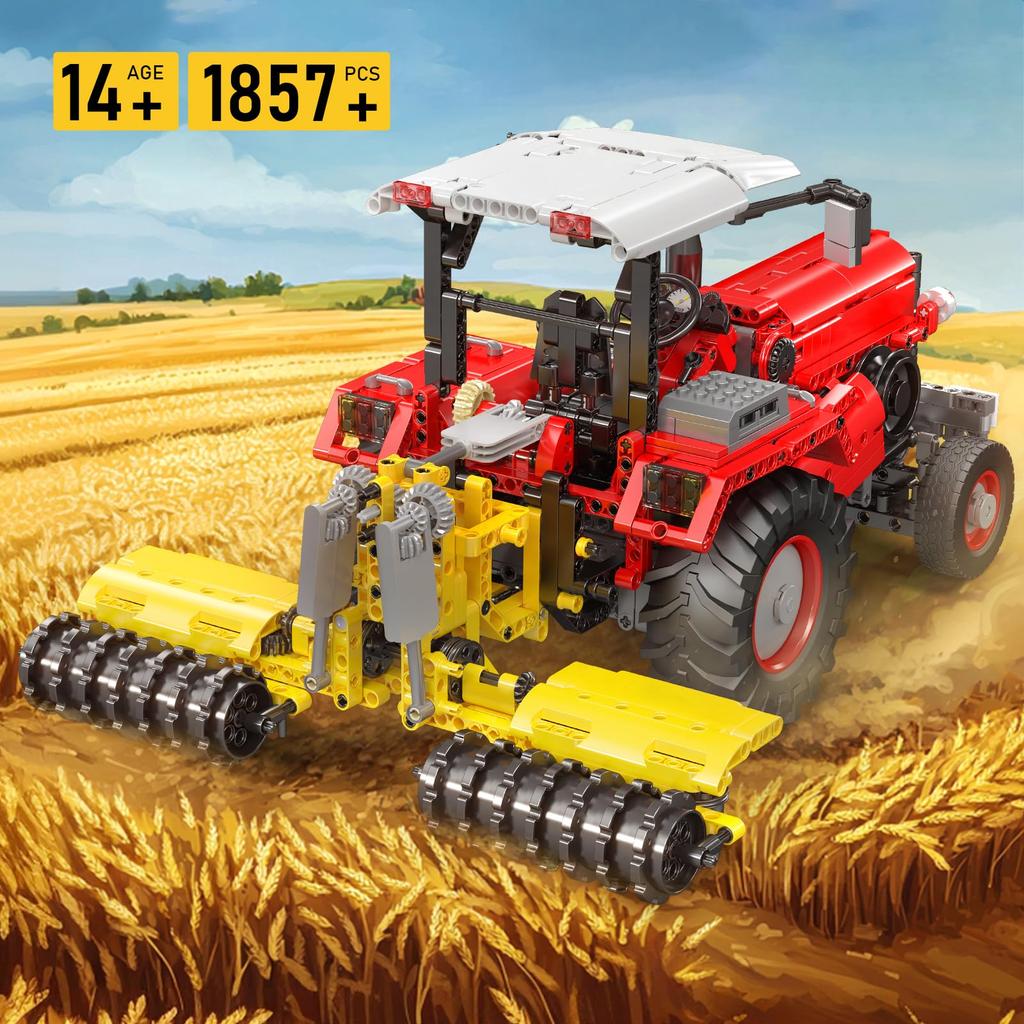 Mould King 17064 Farm Tractor Model Building Block Kit, Remote Control High-Tech 3-in-1 Tractor Model Heavy-Duty Forklift Building Block Kit (Over