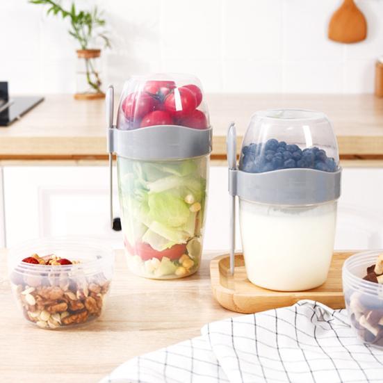 Portable Breakfast Oatmeal Cereal Nut Yogurt Salad Cup with Fork Spoon Double Layer Large Capacity Soy Milk Cup Household Supplies