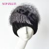 Зимние меховые шапки для женщин из натурального меха норки с помпоном из лисьего меха вязаные шапочки модный цветок Россия резинки женский чепчик